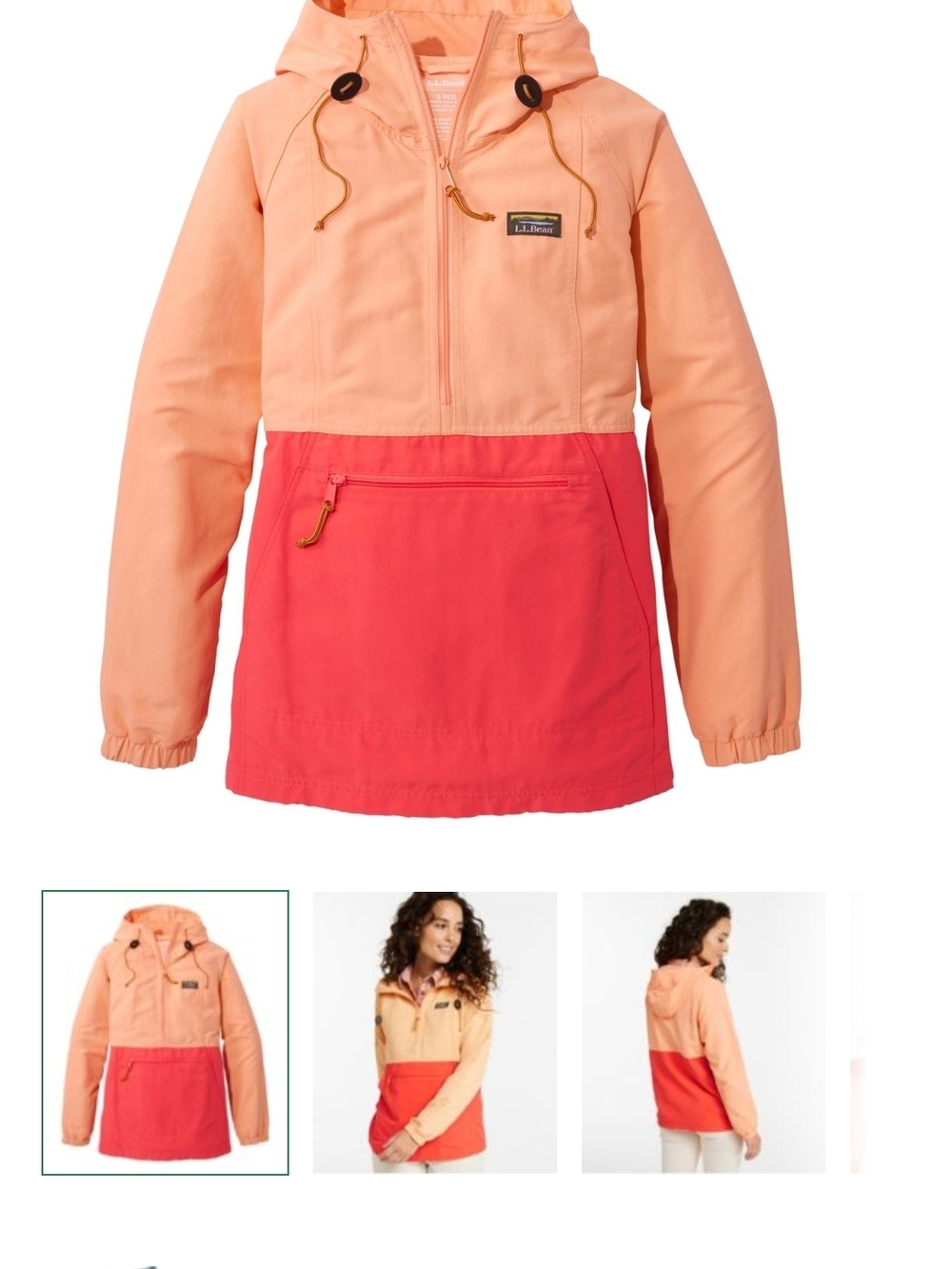 L.L. Bean Hooded Colorblock Pullover in Peach & Coral